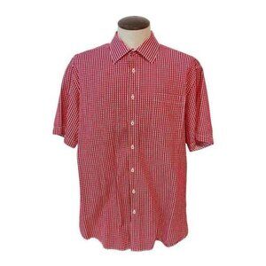 Men's Bugatchi Red PLaid Short Sleeve Shirt 3X fits 2X Shaped fit